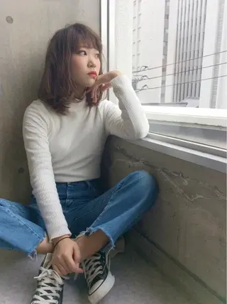 ミディアム カラー パーマ 日比 貴大/ minim hairのヘアスタイル