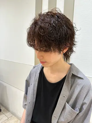 セミロング パーマ メンズ 波巻パーマ/毛流れ パーマ☘️りゅうせいのヘアスタイル