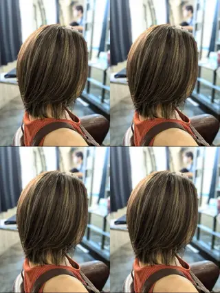 ミディアム カラー メンズパーマ/顔周り レイヤー店長えのもとのヘアスタイル