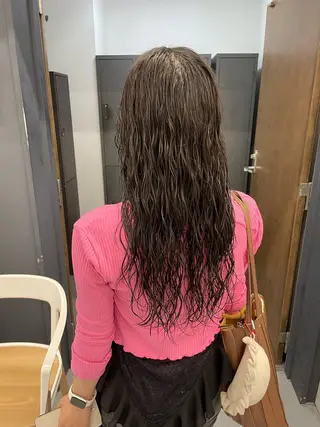 セミロング パーマ カットモデル/ ハイトーン/ゆうあのヘアスタイル