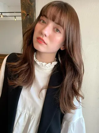 ミディアム カラー パーマ ヘアアレンジ 透明感/オリーブ/ グレージュ/YUKAのヘアスタイル