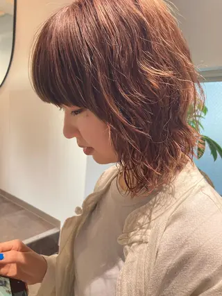 ミディアム カラー パーマ 佐伯 和佳のヘアスタイル