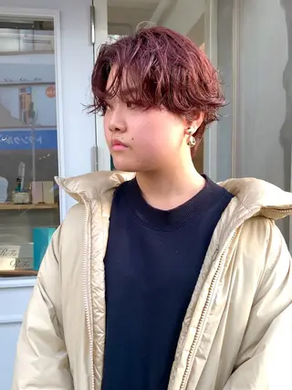 ショート カラー パーマ ✨コテ巻き風パーマ ✨川合佑哉のヘアスタイル