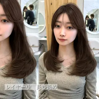 セミロング カラー 似合わせレイヤー 透明感カラーのヘアスタイル