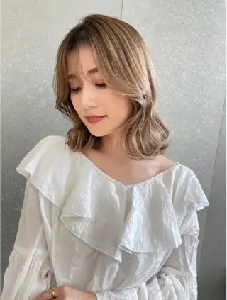 ミディアム カラー 透明感カラー🤎 中川智帆のヘアスタイル