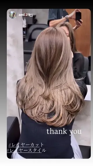 セミロング カラー ハイライト、レイヤー カット/西梅田/中西のヘアスタイル