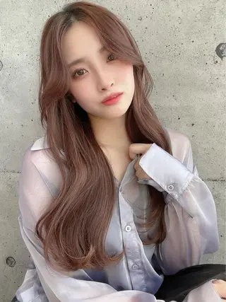 ロング カラー パーマ ヘアアレンジ 日本一の小顔カット/ ボブ/顔周り/韓国のヘアスタイル