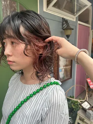 ミディアム カラー パーマ 清水千優/パーマ/透 明感カラー/メンズのヘアスタイル