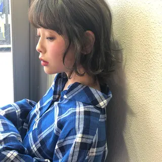 ミディアム カラー パーマ 髪質改善、エクステ 山口卓哉のヘアスタイル