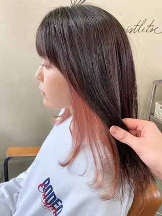 ミディアム ブリーチなしWカラー /酸性ストレート河本のヘアスタイル