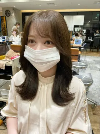 ミディアム カラー 顔周り/くびれヘア 韓国ヘア💕風間るなのヘアスタイル