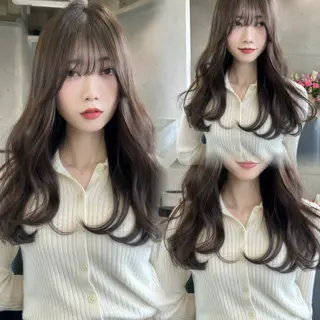 セミロング 盛れる前髪／レイヤー カット／艶髪髪質改善のヘアスタイル