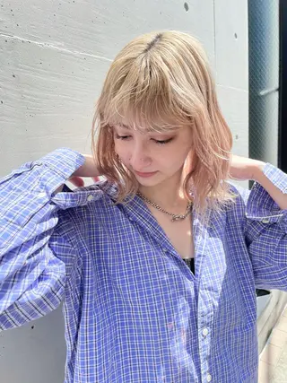 ミディアム カラー ヘアアレンジ 艶ハイトーン/ヘア アレンジAYAKAのヘアスタイル