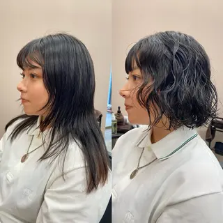 ミディアム パーマ ナツオ/ レイヤーカットのヘアスタイル