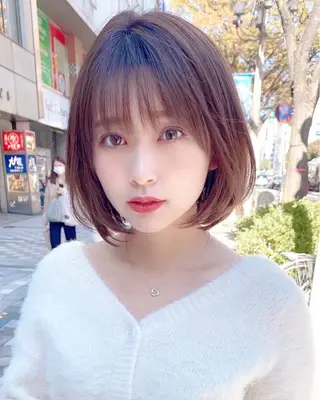 ミディアム 川井麻由🎀アイドル 量産🎀ピンクカラーのヘアスタイル