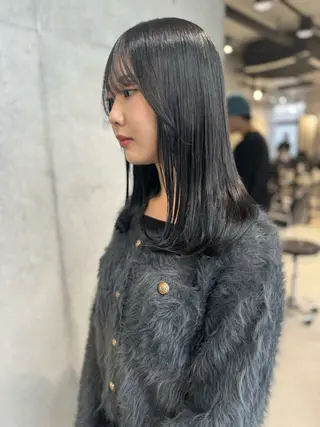 セミロング カラー パーマ ヘアアレンジ 透明感/オリーブ/ グレージュ/YUKAのヘアスタイル