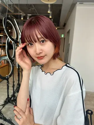 ミディアム 🌷モア 🌷暖色カラー・ボブのヘアスタイル