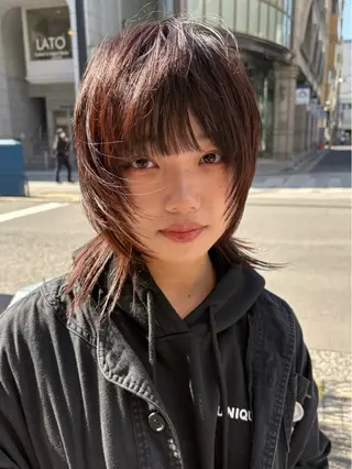 ミディアム SALOWIN(サロウィン)広島並木通り所属・【ショート／ウルフ／ パーマ】kotaroのヘアスタイル