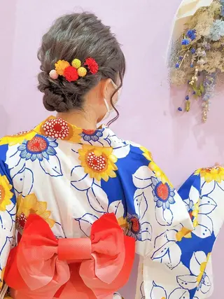 ロング 大阪レミーエクステ チビ編み込みのヘアスタイル