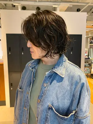 ミディアム カラー パーマ ボブ　レイヤー パーマ/横山大樹のヘアスタイル