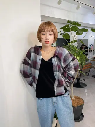 ショート カラー レイヤーパーマ＊ 顔まわり似合わせのヘアスタイル