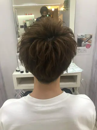 ショート パーマ メンズ 髪質改善× ハイライト溝江のヘアスタイル