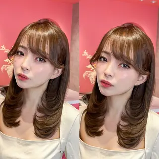 ミディアム カラー 山崎/ボブ縮毛矯正 レイヤー髪質改善のヘアスタイル