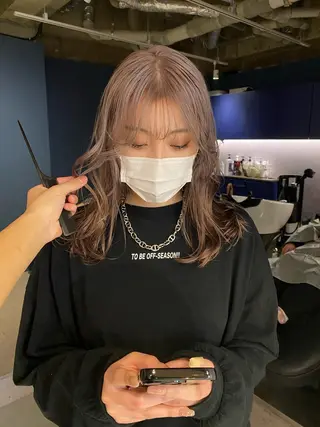 ミディアム カラー ハイトーン/ ボブ 中村麟のヘアスタイル