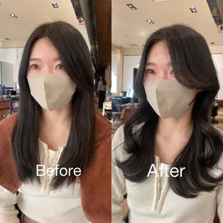 セミロング カラー 🍼顔周りカット/ レイヤー/小川華奈のヘアスタイル