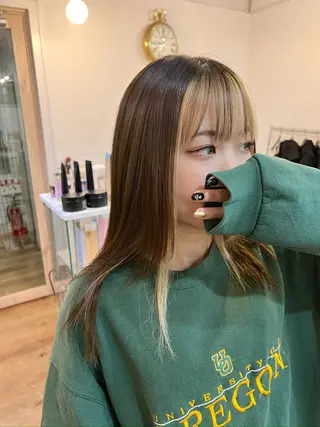 セミロング カラー 難波ブリーチカラー ⭐︎瀬尾拓充のヘアスタイル