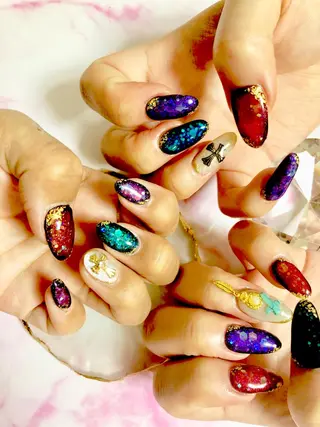 セミロング カラー キッズ ネイル 💎ビューティサロン 湘南　RIRAN💎のネイルデザイン