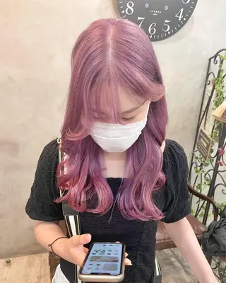 セミロング カラー ヘアアレンジ 【ピンク/韓国ヘア/ ヘアセット】亜海のヘアスタイル