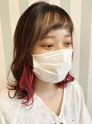 ミディアム カラー ベージュ/インナー カラー🤍Rieのヘアスタイル