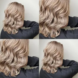 ミディアム ツヤ髪✨縮毛矯正 ハイトーンカラーのヘアスタイル