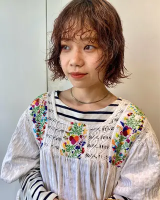 ミディアム カラー パーマ ヘアアレンジ メンズ キッズ ネイル マツエク・マツパ アイブロウ パーマスタイル🔅 sayacaのヘアスタイル