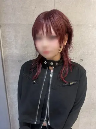 セミロング カラー 韓国リアルハッシュ レイヤーカットのヘアスタイル