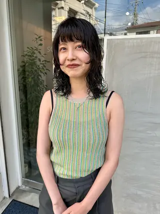 ミディアム パーマ パーマ/透明感カラー /ボブ/吉田一生のヘアスタイル