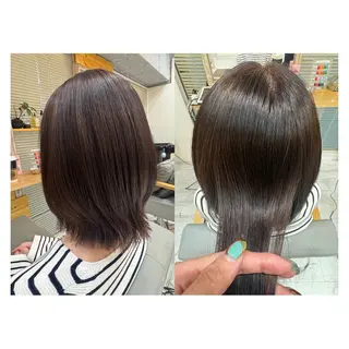 ミディアム レイヤーカット・ 縮毛矯正 星野のヘアスタイル