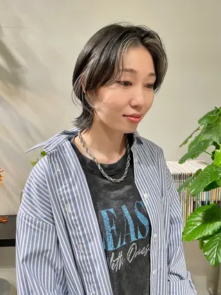 ミディアム カラー ウルフ/似合わせ レイヤー/RIHOのヘアスタイル