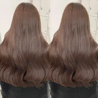 ロング 韓国ヘア/ブリーチ無 しWカラー/オリーブのヘアスタイル
