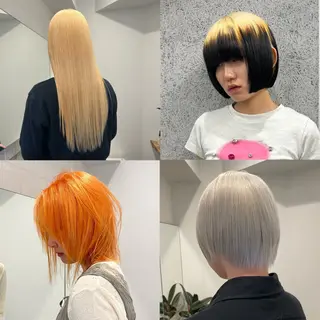 ロング カラー 切りっぱなしボブ レイヤー/縮毛矯正のヘアスタイル