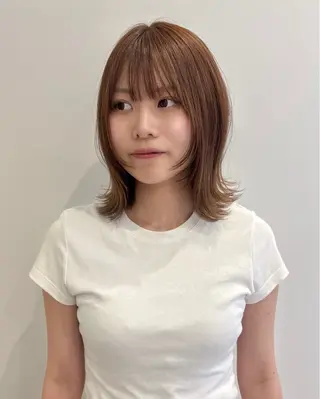 ミディアム 韓国ボブ/顔周り/べ ージュ/織田百華🎀のヘアスタイル