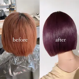 セミロング カラー 暖色カラー🍒 ケアブリーチ/akiのヘアスタイル