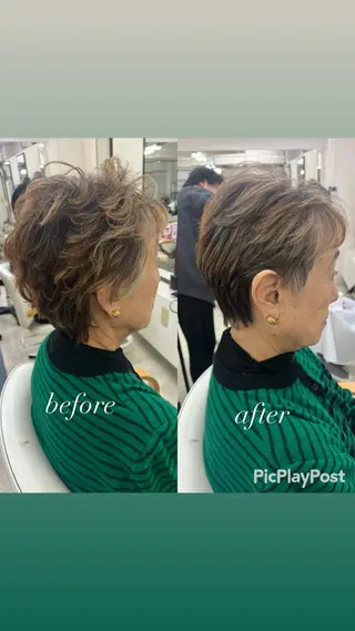 ショート 大人女性ぼかし メンズ強化🦙平作のヘアスタイル