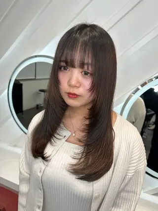 ミディアム 山崎/ボブ縮毛矯正 レイヤー髪質改善のヘアスタイル