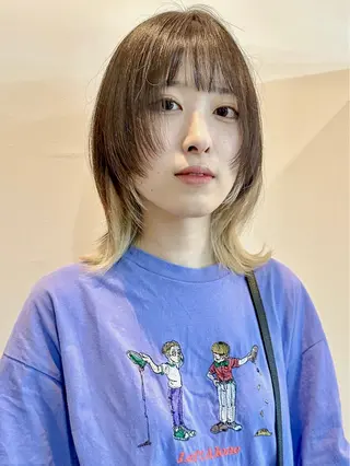 ミディアム カラー ヘアアレンジ 切りっぱなしボブ/ デザインカラー店長のヘアスタイル