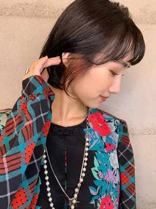 ミディアム カラー 透明感/オリーブ/ グレージュ/YUKAのヘアスタイル