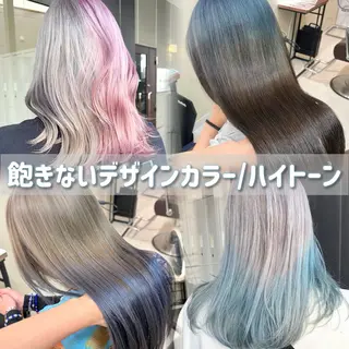 ミディアム カラー ヘアアレンジ 青髪特化🩵ブリーチ ハッシュカットのヘアスタイル