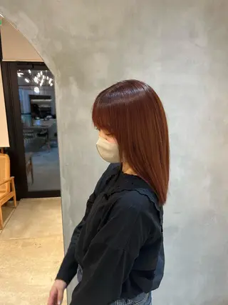 ミディアム カラー ボブ/巻ける縮毛矯正 /韓国レイヤーはなのヘアスタイル