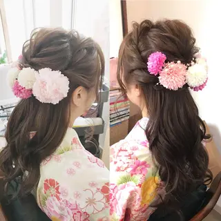 セミロング ヘアアレンジ ヘアセット/卒業式 袴着付け✨清水玲歌のヘアスタイル